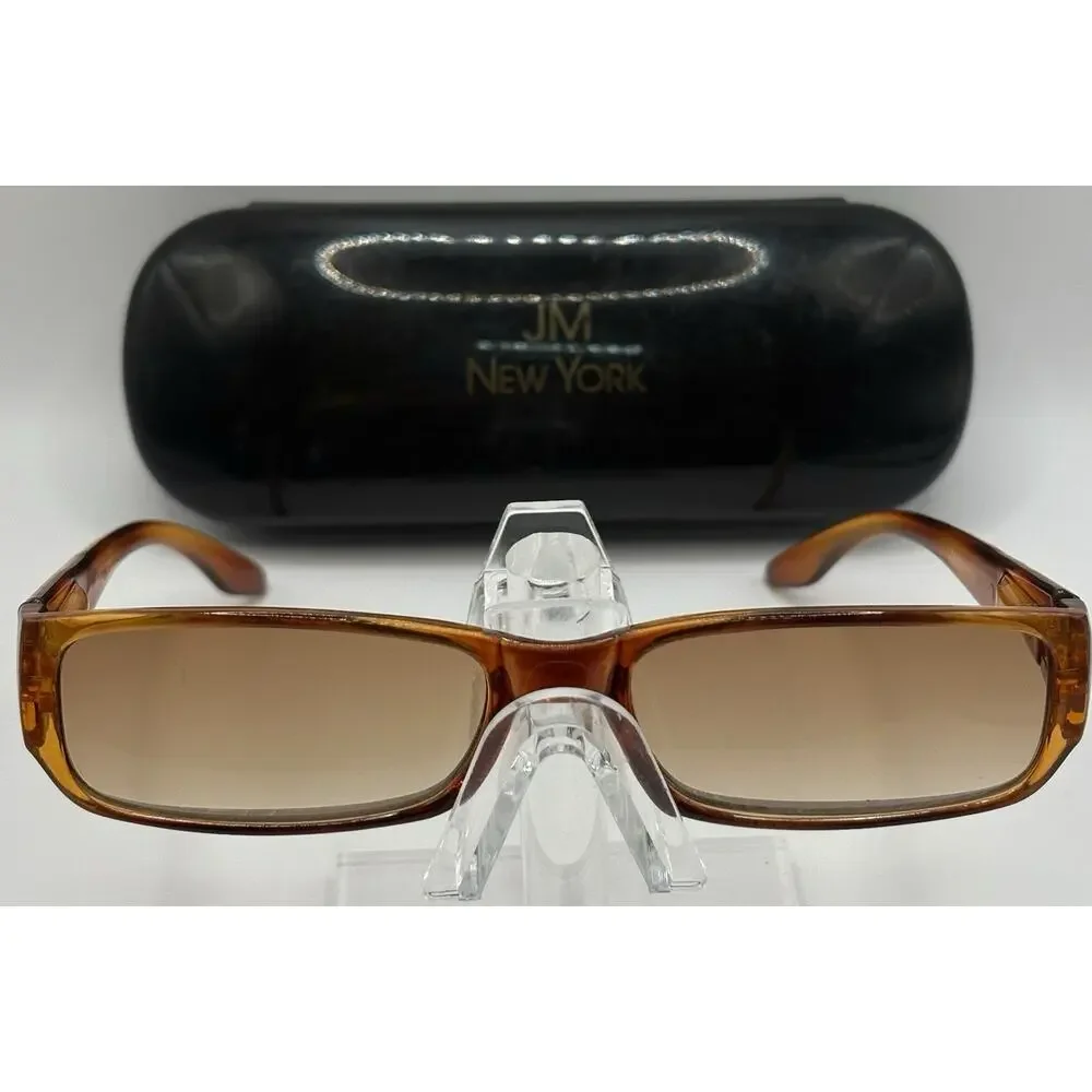 JM New York Sunglasses Brown Rectangular Frame Gradient Lens w/ Case